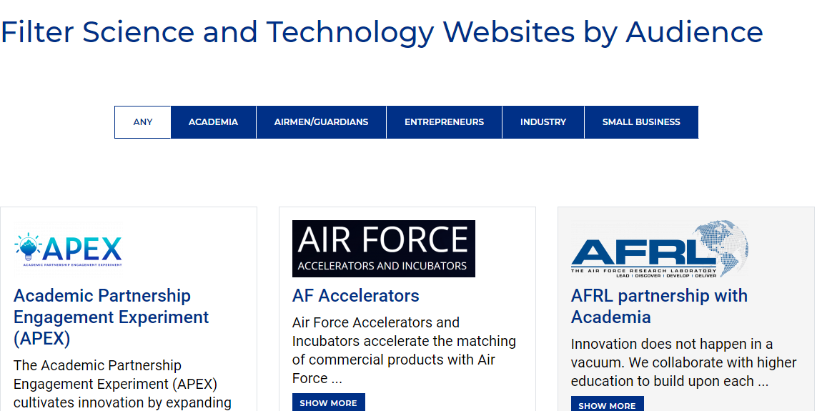 Websites filtering screenshot